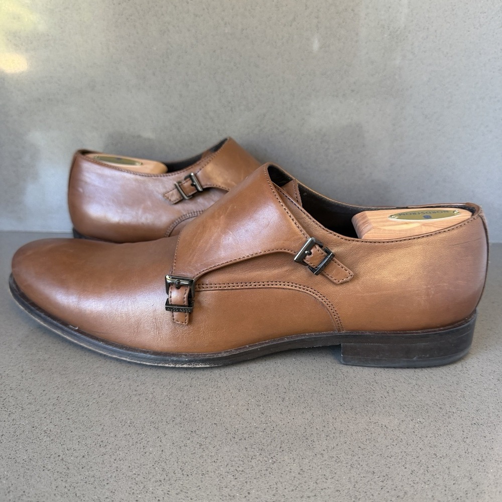 Hugo Boss Double Monk Strap Dress Shoes Mens 11 Brown Leather Buckle - Picture 4 of 16